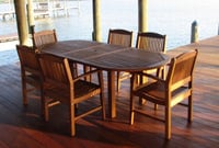 Ipe outdoor dining table and Ipe chairs on Ipe dock