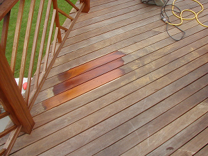 Ipe deck after a light sanding and rosewood oil