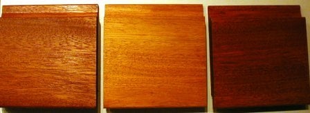 Santa Maria hardwood stained autumn red, lakeside cedar and barn red