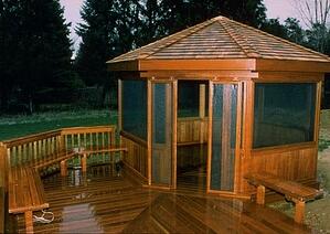 Ipe wood gazebo and screen house on Ipe deck