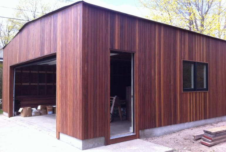 Cumaru hardwood vertical rainscreen installation