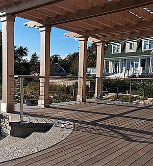 Ipe deck and overhead wood pergola