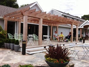 Ipe deck and wood pergola at Connecticut winery