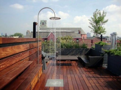 Ipe rooftop deck with shower and built ins
