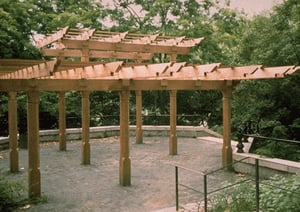 Multi-level wood pagoda style pergola