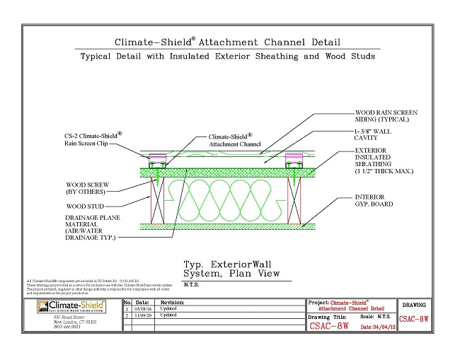 CSAC-8W Attachment Channel over Rigid Insulation and Wood Stud 11-09-20