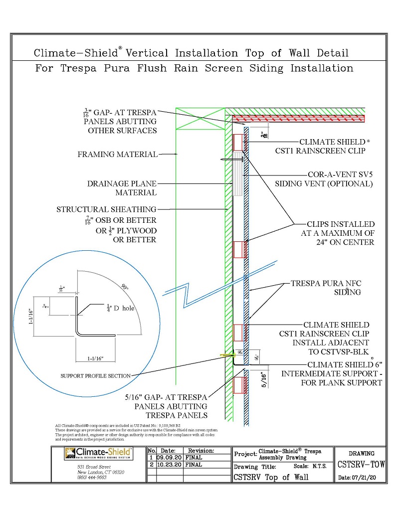 Climate-Shield CSTSRV-TOW Trespa Pura siding vertical top of wall assembly 