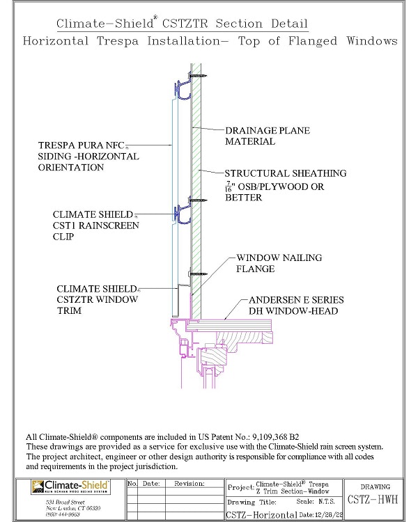 CSTZTR- Climate-Shield Z trim for horizontal  trespa Pura installed over flanged windows