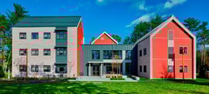 Cedar rainscreen siding at college dormitories in New England
