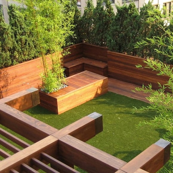 Urban deck with Ipe benches and planter boxes