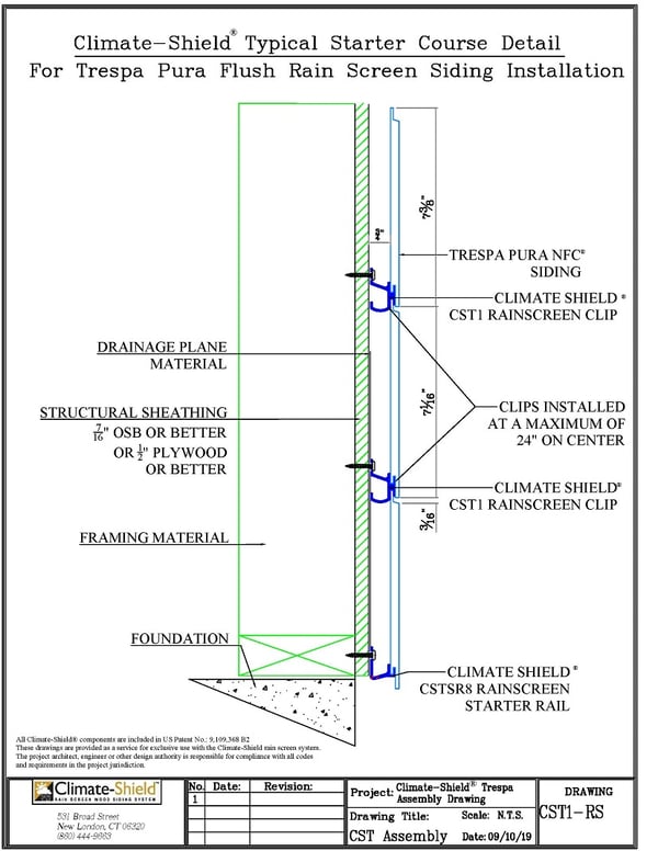Climate-Shield Trespa CST1 Clip and rainscreen starter rail details
