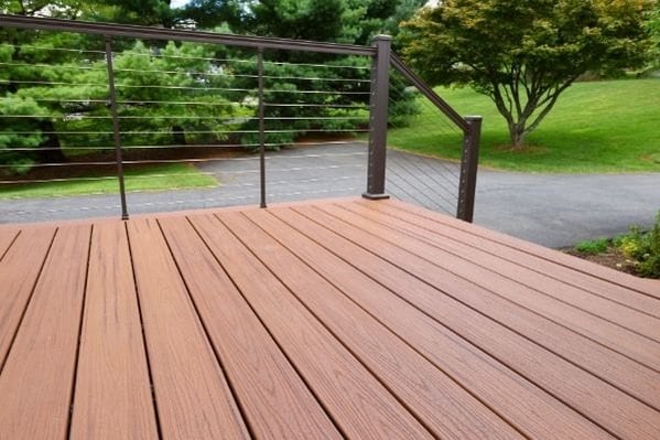 Composite deck example with metal rails