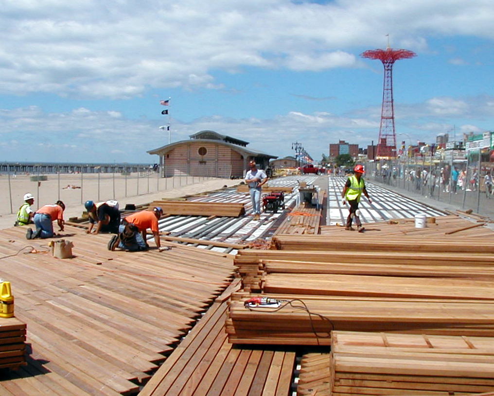 Coney Island boardwalk installation with Cumaru hardwood decking