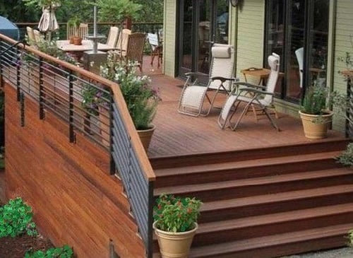 Cumaru hardwood backyard deck with stairs and railing