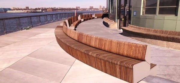 Cusom made Ipe benches at Pier 57 NYC