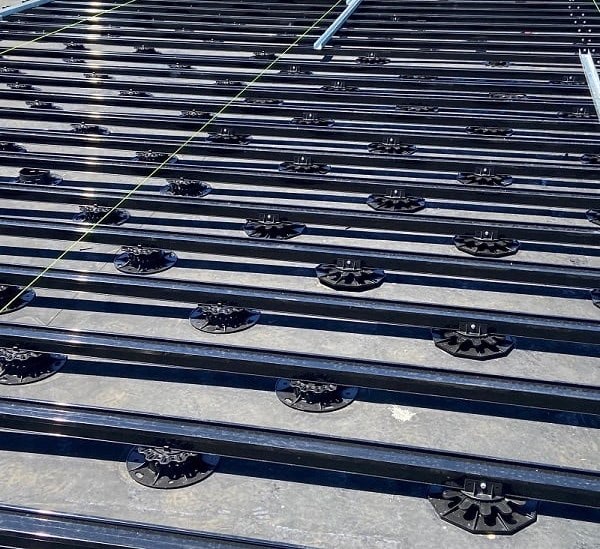 Eurotec adjustable rooftop deck pedestals and aluminum joists on low clearance area-1