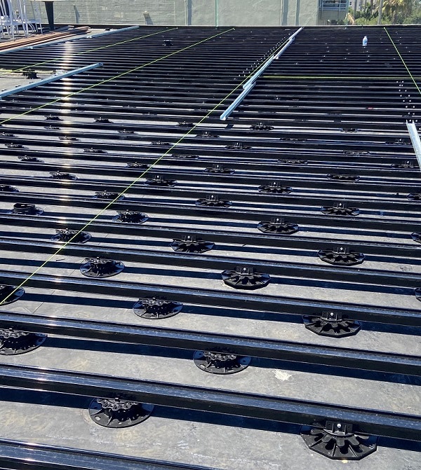 Eurotec adjustable rooftop deck pedestals and aluminum joists on low clearance area