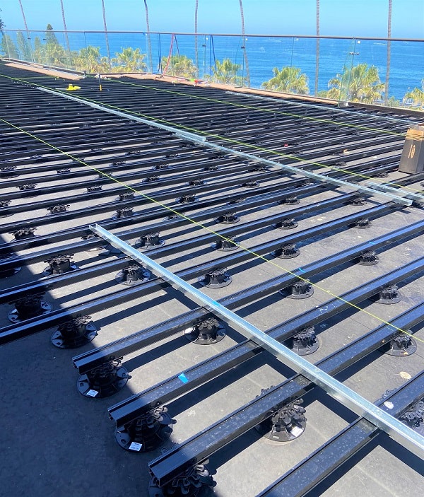 Eurotec rooftop deck frame system on hotel in Southern California