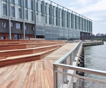 FSC Jatoba hardwood decking and benches at South Street Seaport New York City by Mataverde Decking