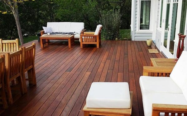 FSC Machiche wood decking on a cozy backyard deck