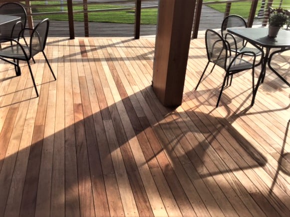 FSC certified hardwood decking with stainless steel screw deck fasteners