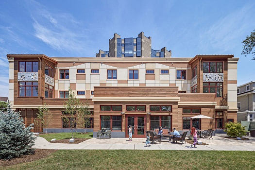 FSC wood rain screen siding used for warm exterior on Ronald Mc Donald House