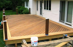 Garapa deck boards installed for picture frame deck border