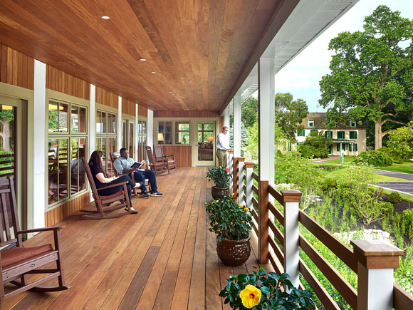 Garapa decking, railing soffits and vertical siding at Lasalle University