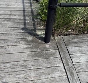 Mataverde Garapa hardwood decking after 12 years weathering in place
