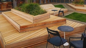Garapa rooftop decking, benches and planters