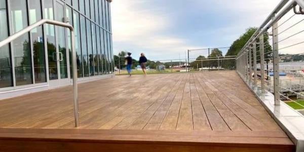 Mataverde Garapa wood rooftop deck with Eurotec system at Coast Guard Academy