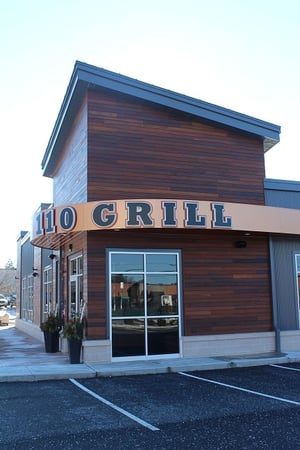 Ipe hardwood rainscreen on restaurant