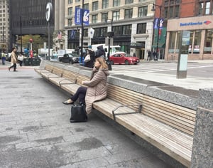 Ipe benches at granite wall