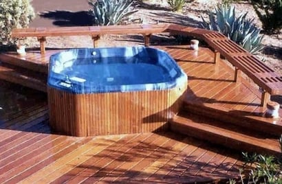 Ipe deck and benches with heavy load hot tub