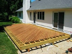 Ipe deck boards trimmed to fit inside the picture frame deck border