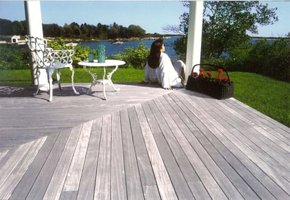 Ipe deck weathered to silvery gray patina naturally