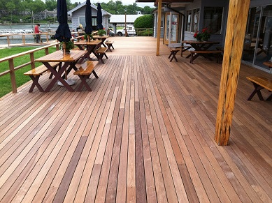 Ipe decking with picnice tables and benches at Norwalk Yacht Club