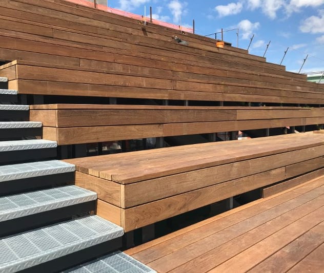 Ipe hardwood benches, steps and decking at Pier 57