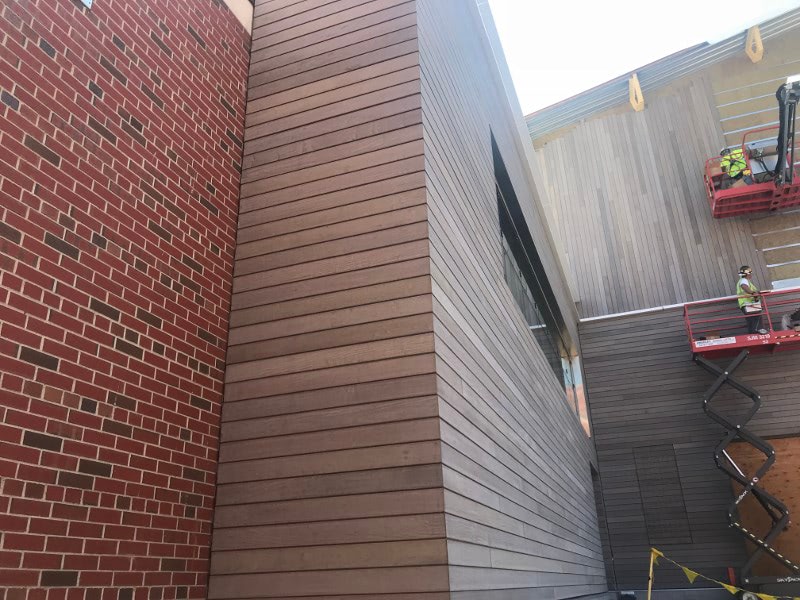 Ipe hardwood raincreen under construction at Providence College