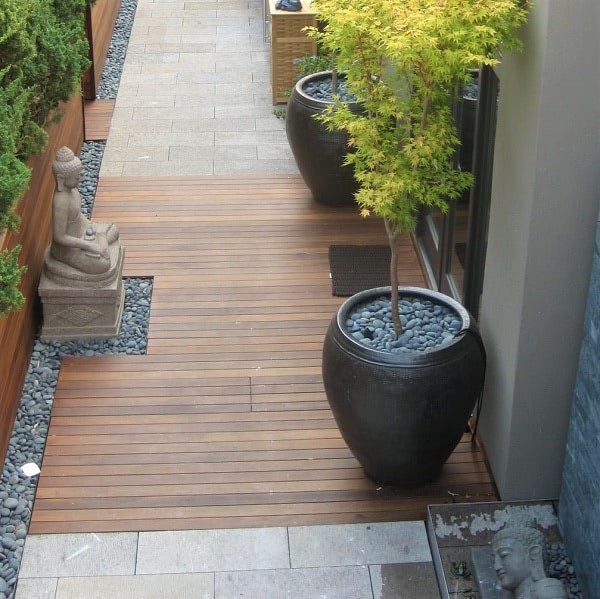 Hardwood rooftop deck and walkway Buddah