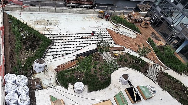 Ipe rooftop green deck under construction in New York