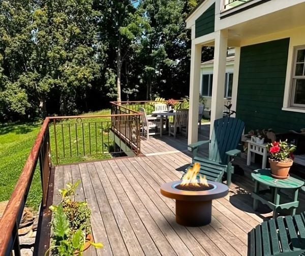 Jatoba deck and rail caps with fire table