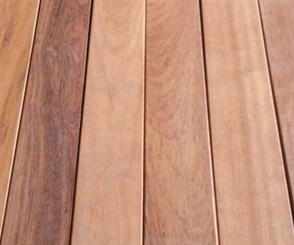 Jatoba decking color and grain variations typical