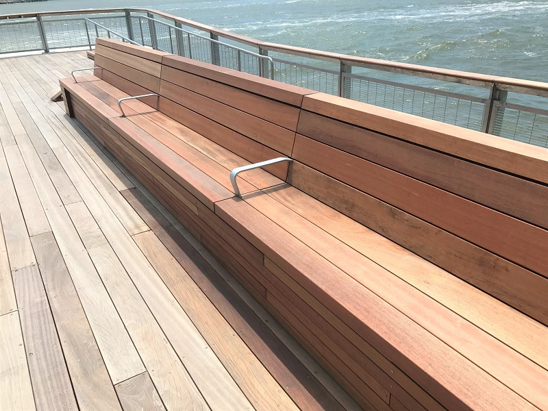 Jatoba hardwood decking and benches at Pier 17 NYC