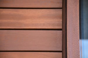 Jatoba hardwood siding and window trim closeup