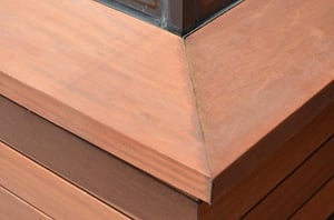Jatoba hardwood window trim and wood rainscreen siding
