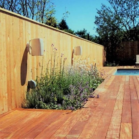 Hardwood Pool Deck With Garden in Long Island