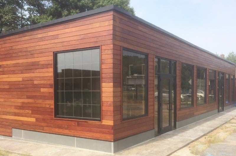 Machiche rainscreen siding adds warmth and beauty to retail facade