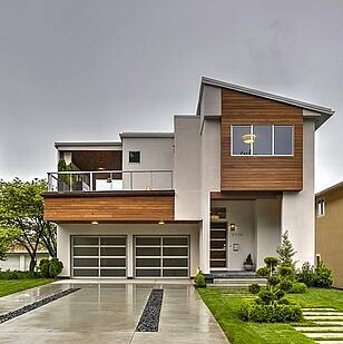 A luxurious modern style home built with Mataverde high quality hardwood siding material.