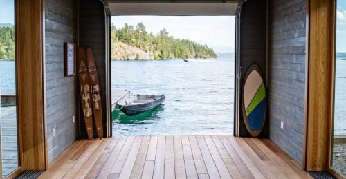 Mataverde SaferWood Thermally Modified Hemlock Decking in boathouse